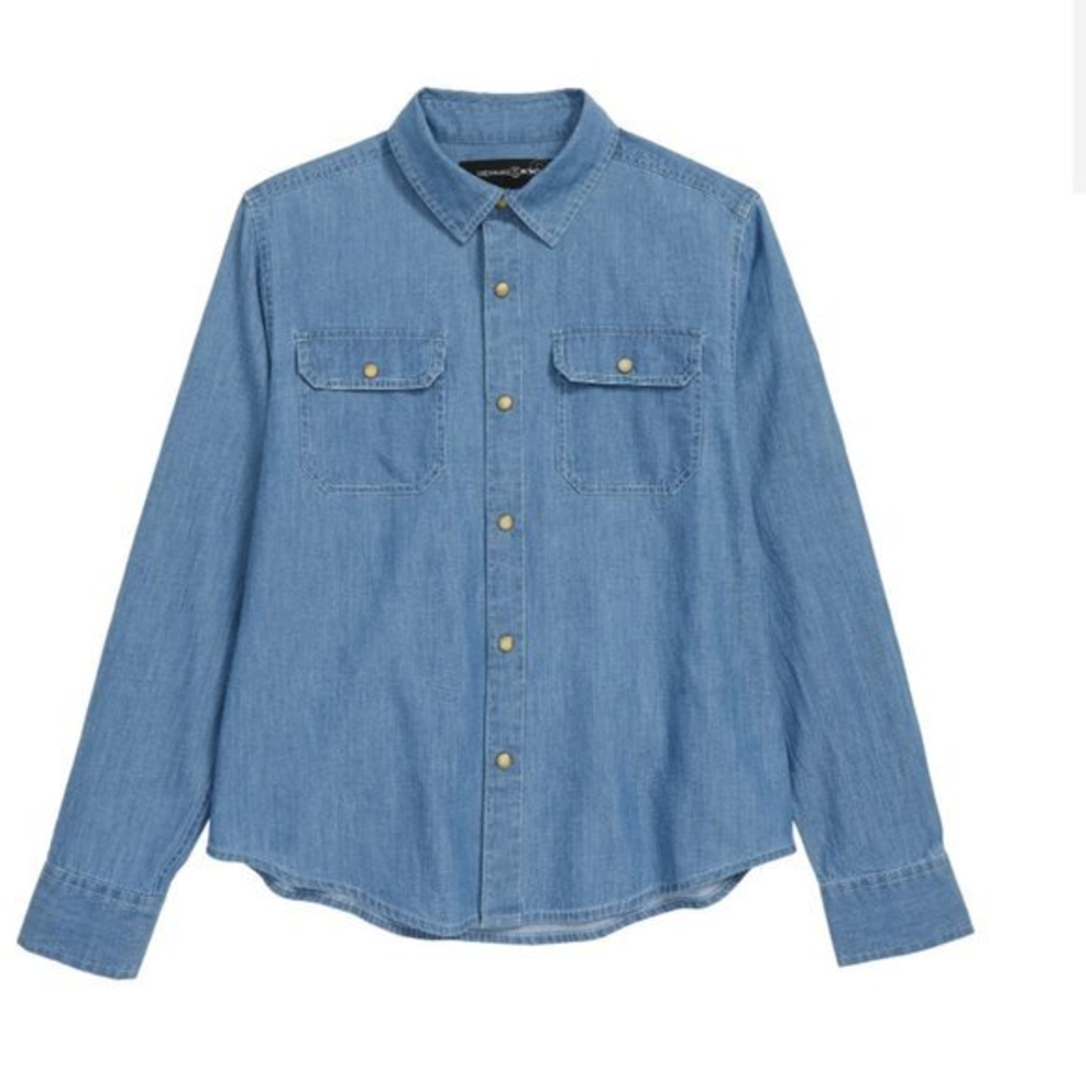 NWOT TREASURE & BOND Kids' Cotton Utility Shirt in Chambray Light Wash (XXL-18/2